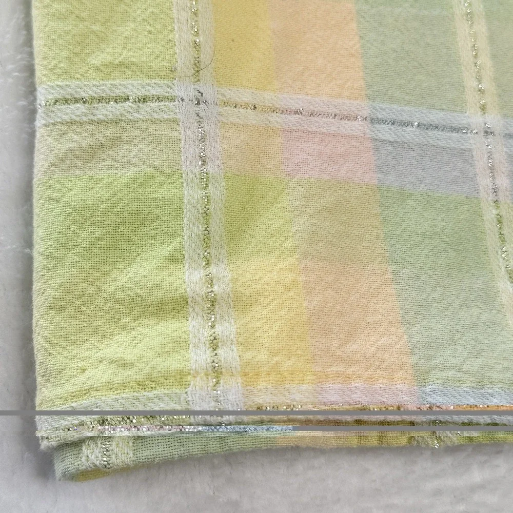 VTG Trends Collections Tablecloth 44x62 Pastel Plaid Cotton Lurex Metallic